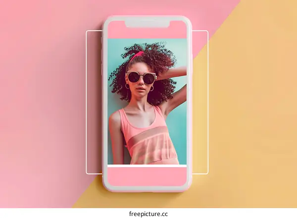 Phone Screen With Social Media App Of A  Woman With Curly Hair Wearing Sunglasses