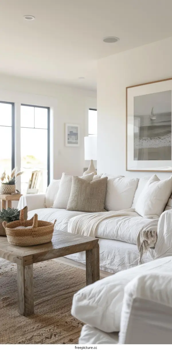 A Minimalist Living Room With A Coastal Vibe