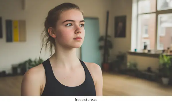 Young Caucasian Woman in a Yoga Studio