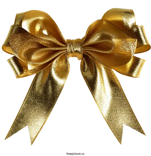 [Transparent Background PNG]Golden Gift Ribbon Bow Isolated on White