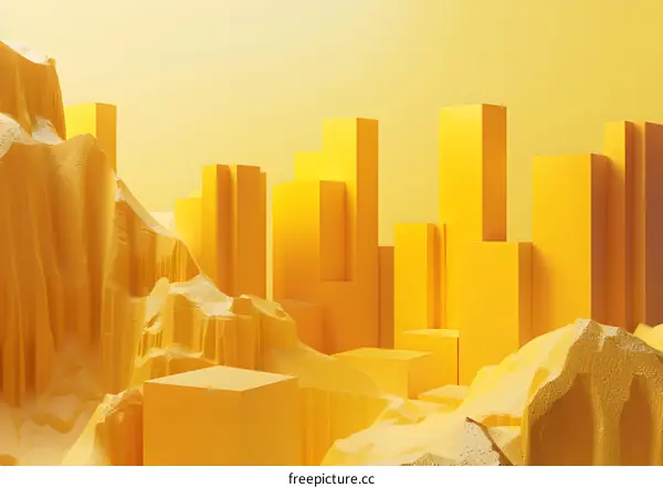 Abstract Yellow 3D Cityscape with Mountains