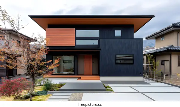 Modern Japanese House Exterior Design with Wood and Black Accents