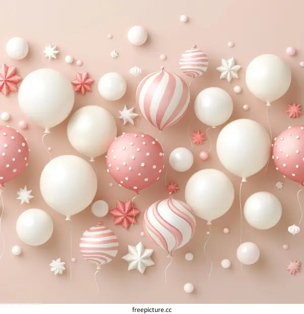 Pink and white balloons and stars background