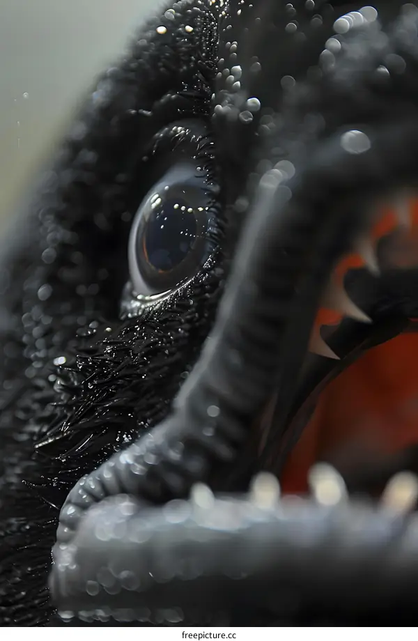 Close Up of a Black Bird with its Beak Open
