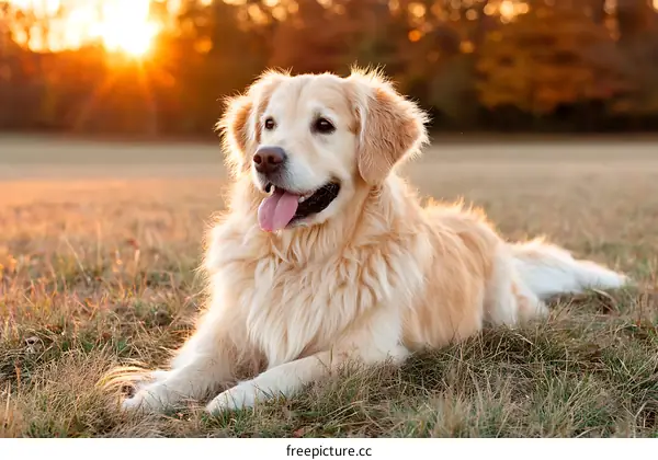 Golden Retriever Relaxing in Golden Hour