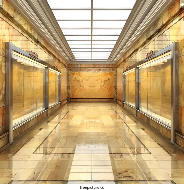 Luxury Interior Design With Marble Walls and Glass Display Cases