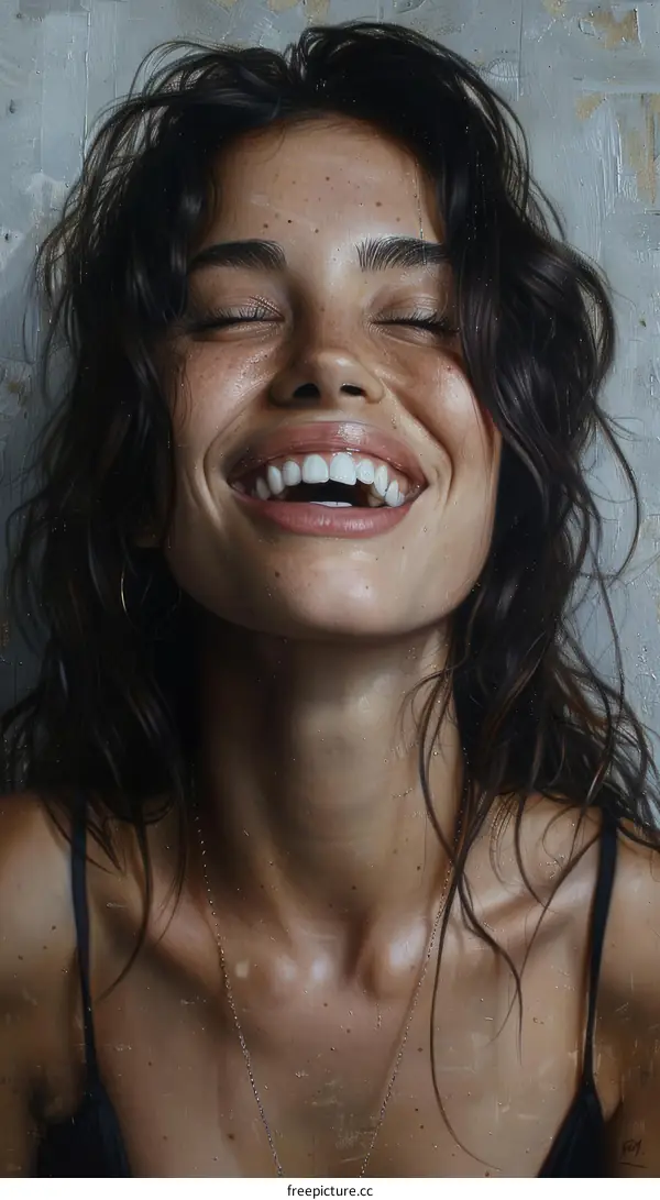 Portrait of a Laughing Young Woman with Brown Hair