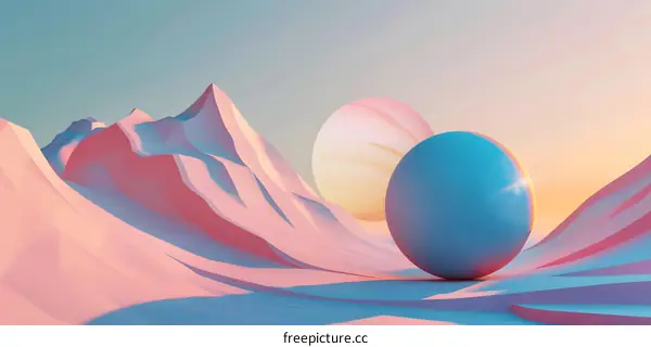 Abstract 3D Illustration of Pink and Blue Mountains