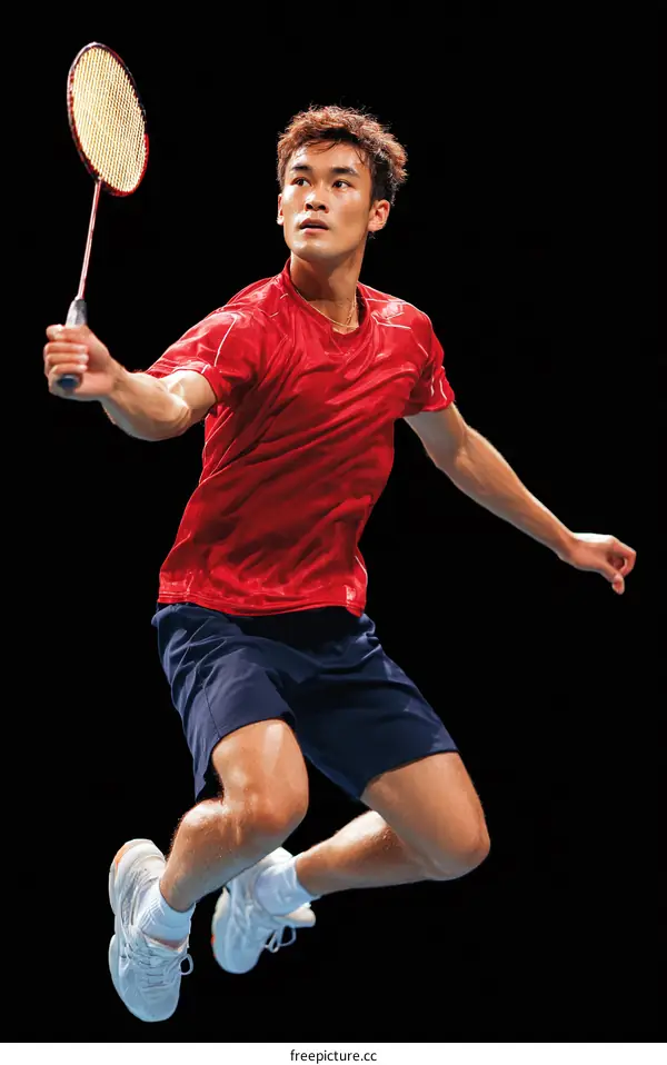 Badminton Player in Action Striking a Smash