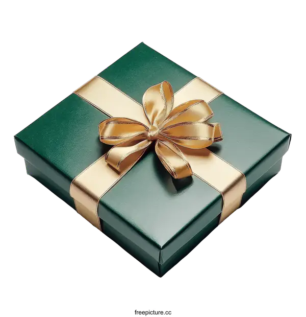 [Transparent Background PNG]Green Gift Box with Gold Ribbon