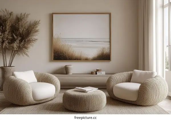 Modern Coastal Living Room Design Illustration