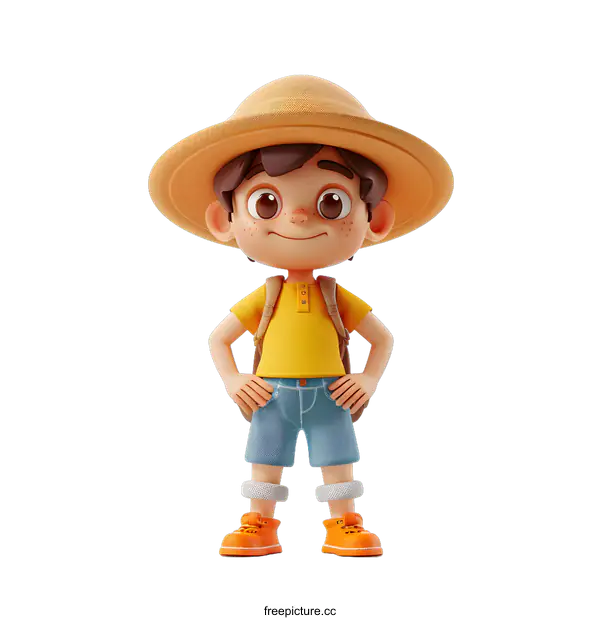 [Transparent Background PNG]Cute Cartoon Boy Wearing a Hat and Backpack