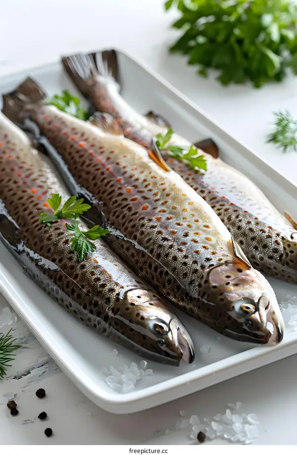 Fresh trouts on a white plate