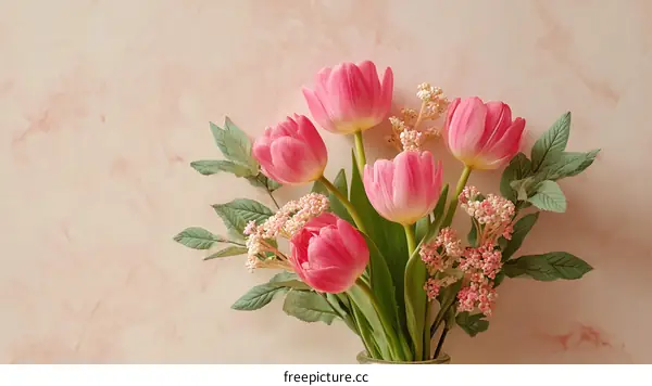 Beautiful Pink Tulips Bouquet on a Pastel Background