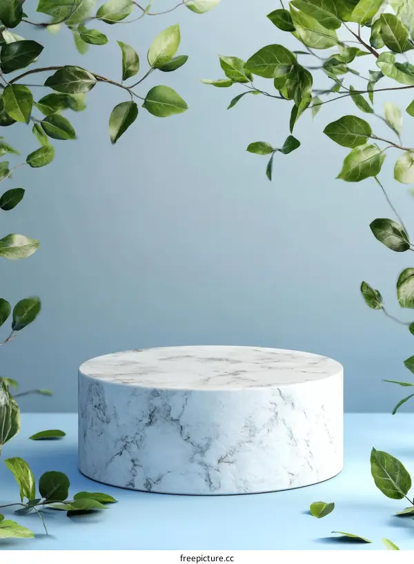 Elegant Marble Display Podium with Fresh Greenery