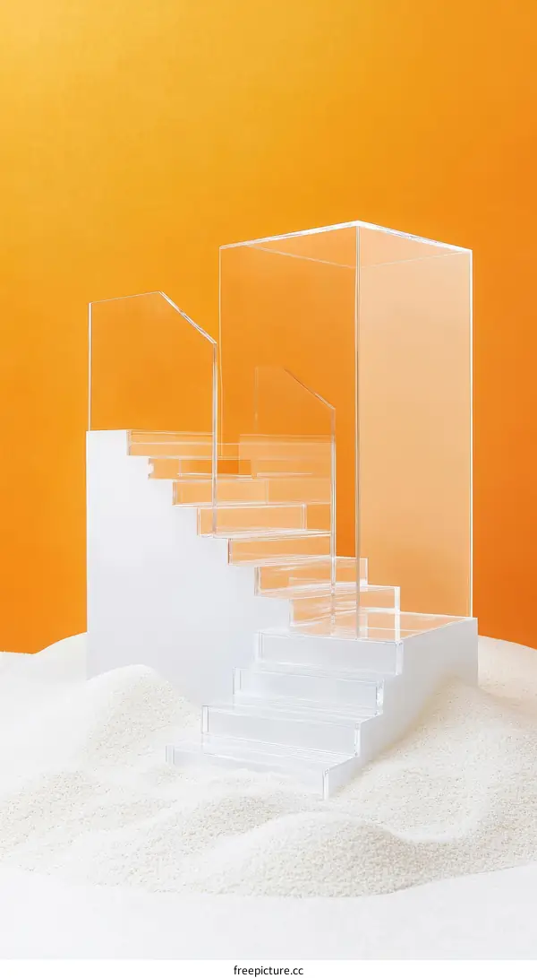 Abstract Acrylic Stairs Display on Orange Background