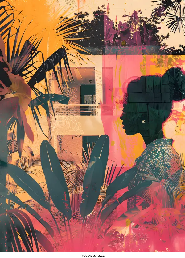 Tropical Jungle Woman Silhouette Abstract Art