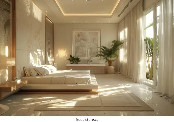 Modern Beige Bedroom Interior Design Illustration