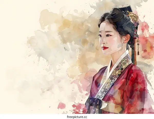 A beautiful illustration of a Korean woman in traditional dress