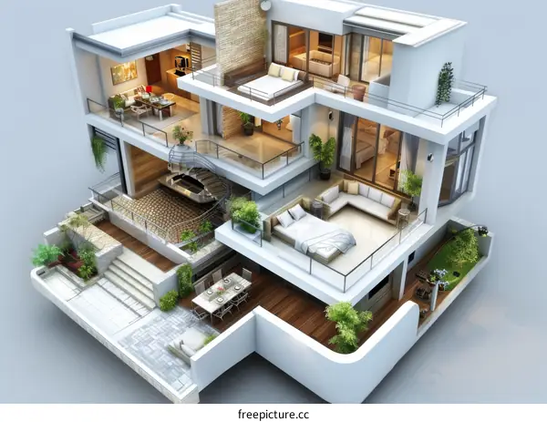 Modern House Design with Multiple Levels and Balconies