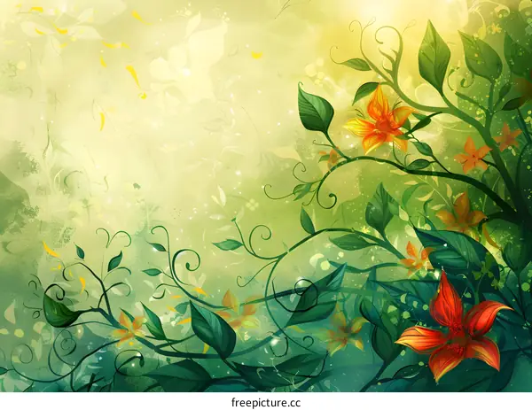 Green plants and flowers background