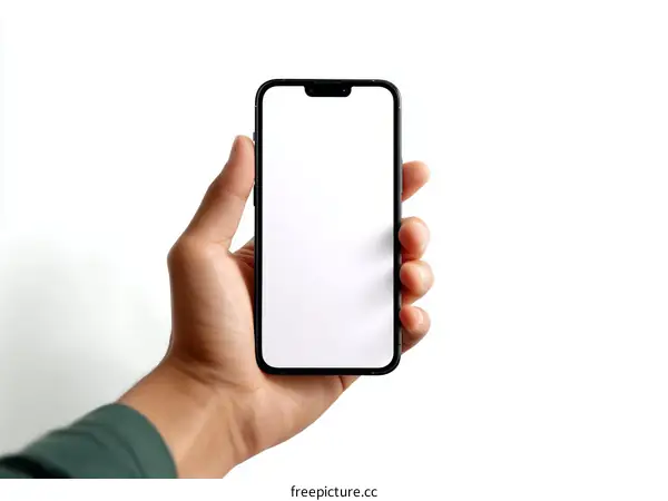 Hand holding a modern smartphone with blank screen