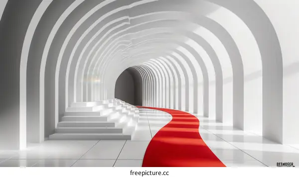 Futuristic tunnel with red carpet