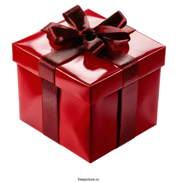 [Transparent Background PNG]Red Gift Box with Burgundy Ribbon