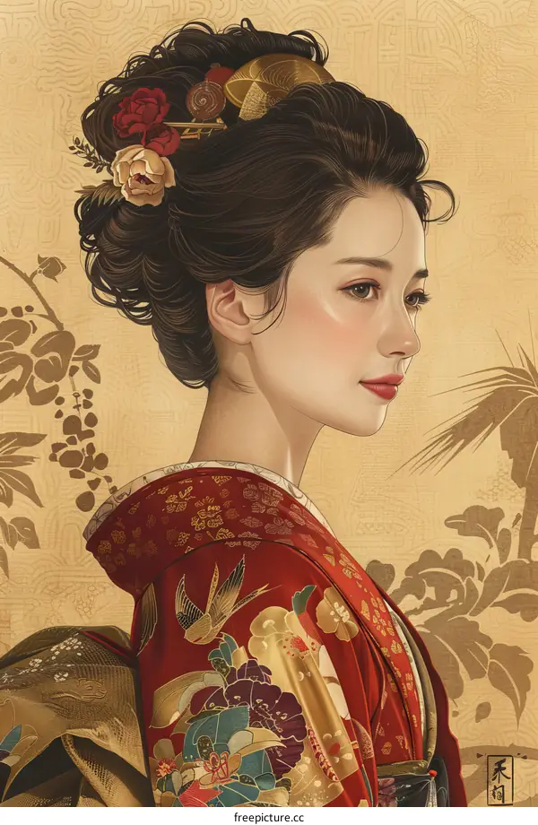 Portrait of a Japanese woman in traditional kimono