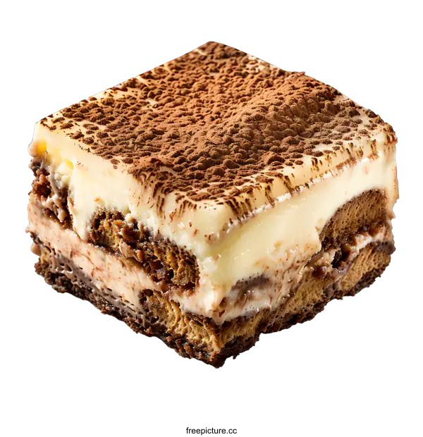 [Transparent Background PNG]Delicious Tiramisu Cake Isolated on White