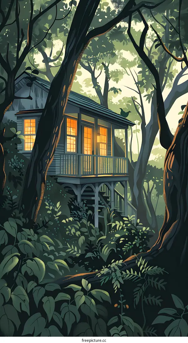 Cozy Cabin In The Woods Illustration