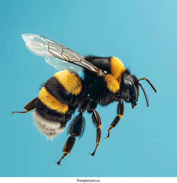 A bee on a blue background