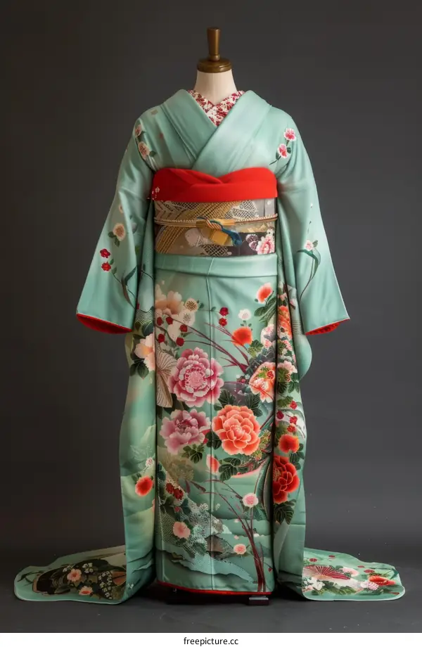 A woman wearing a kimono with a floral pattern