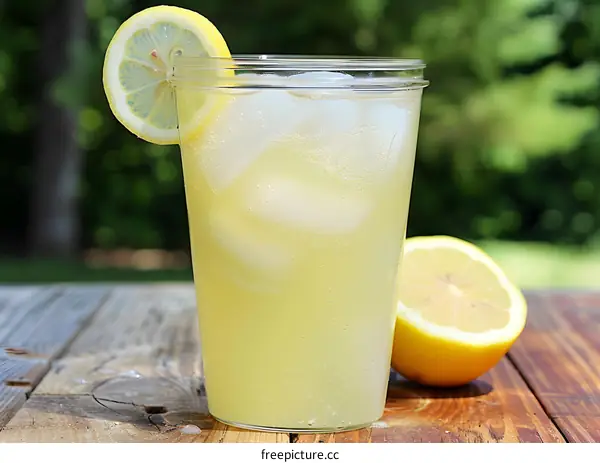 Glass of Iced Lemonade with Lemon Wedge