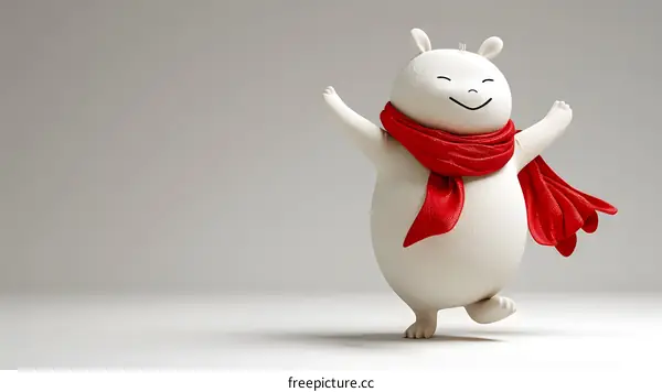 Cute White Cartoon Character With Red Scarf