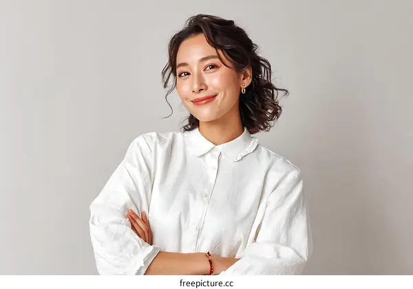 Smiling Asian Woman Portrait Studio Shot
