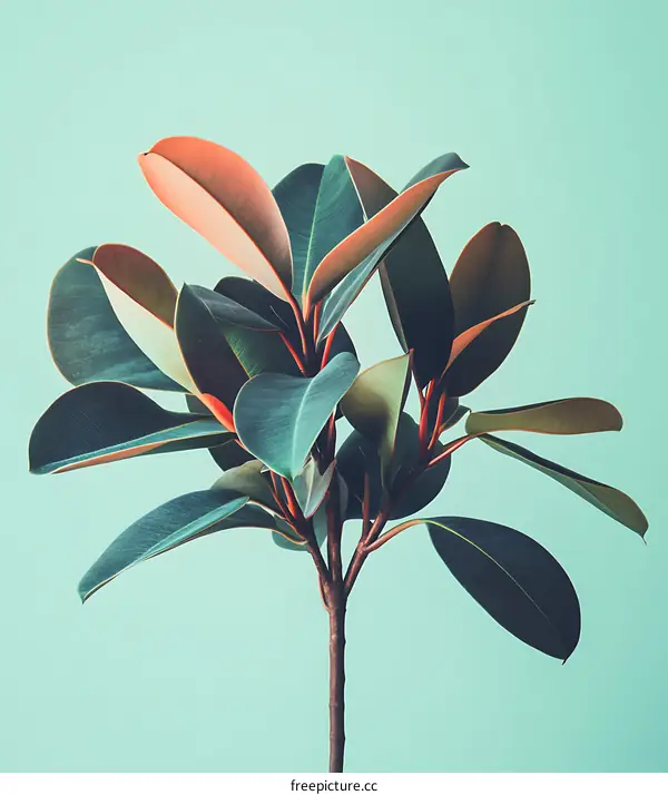 Green Leaves of Plant on Mint Background