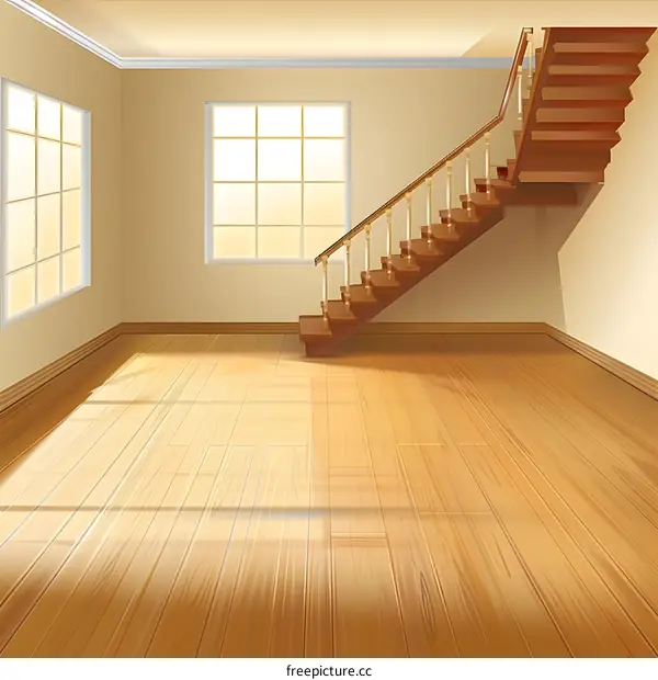 Wooden Staircase in Empty Room