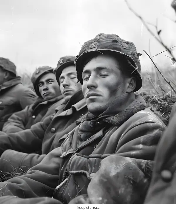 A group of soldiers are taking a break during World War II.