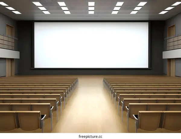 Empty Auditorium With Large White Screen