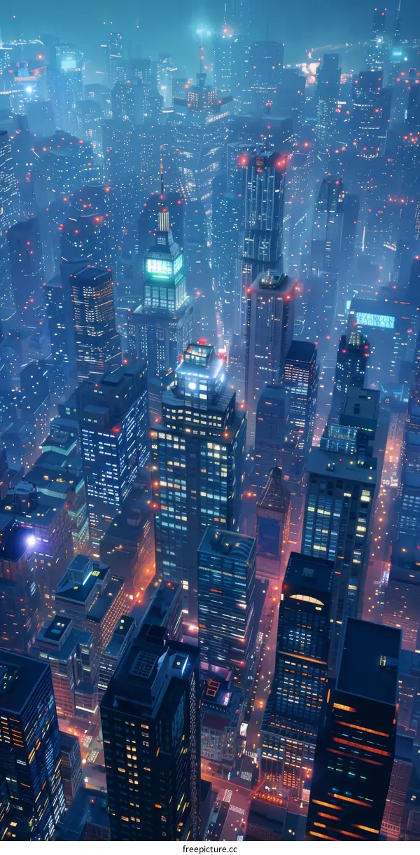 City Skyline at Night with Lights