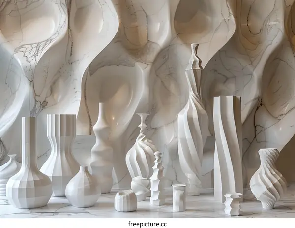 Abstract White Decorated Sculptures Display