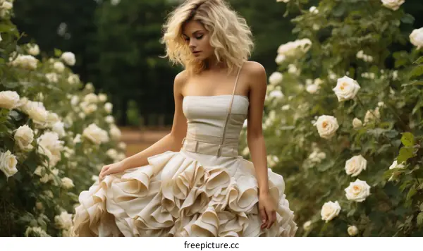 Elegant woman in a lush garden