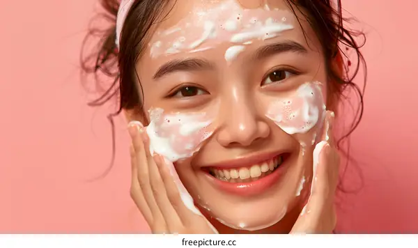 Smiling Woman With Foam On Face