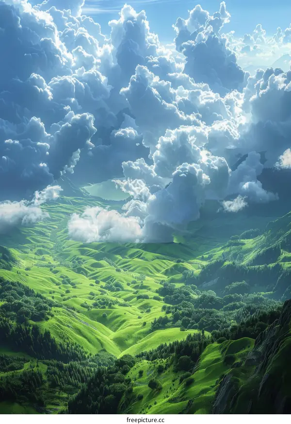 Stunning Mountain Valley Landscape with Dramatic Clouds