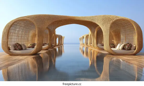 Modern Outdoor Wicker Lounging Pods Over Water