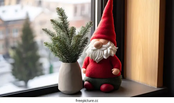 Christmas Gnome by the Window Decor