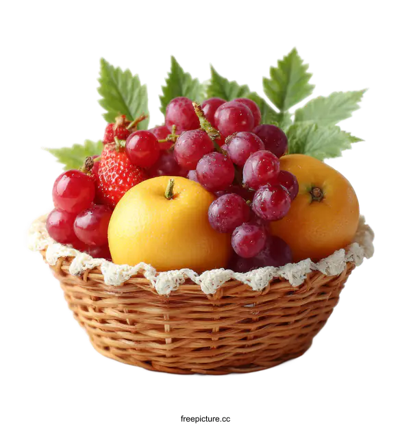 [Transparent Background PNG]Assortment of Fresh Fruits in a Wicker Basket