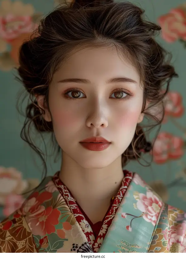 Portrait of a young woman in a kimono