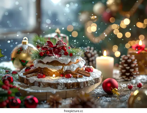 Christmas Cake with Lights and Decorations
